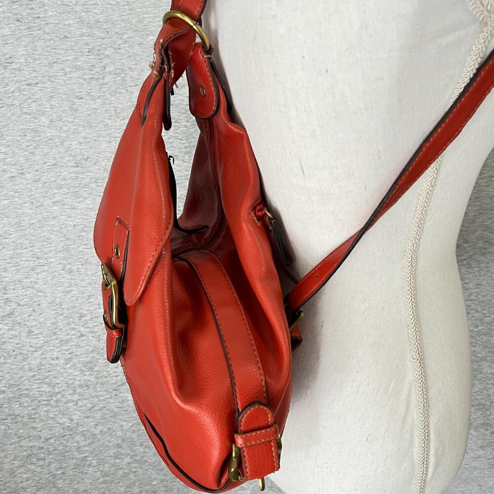 Vintage Nine West Backpack Bag PVC Vegan Faux Leather Orange 90's Pebbled - Picture 2 of 16